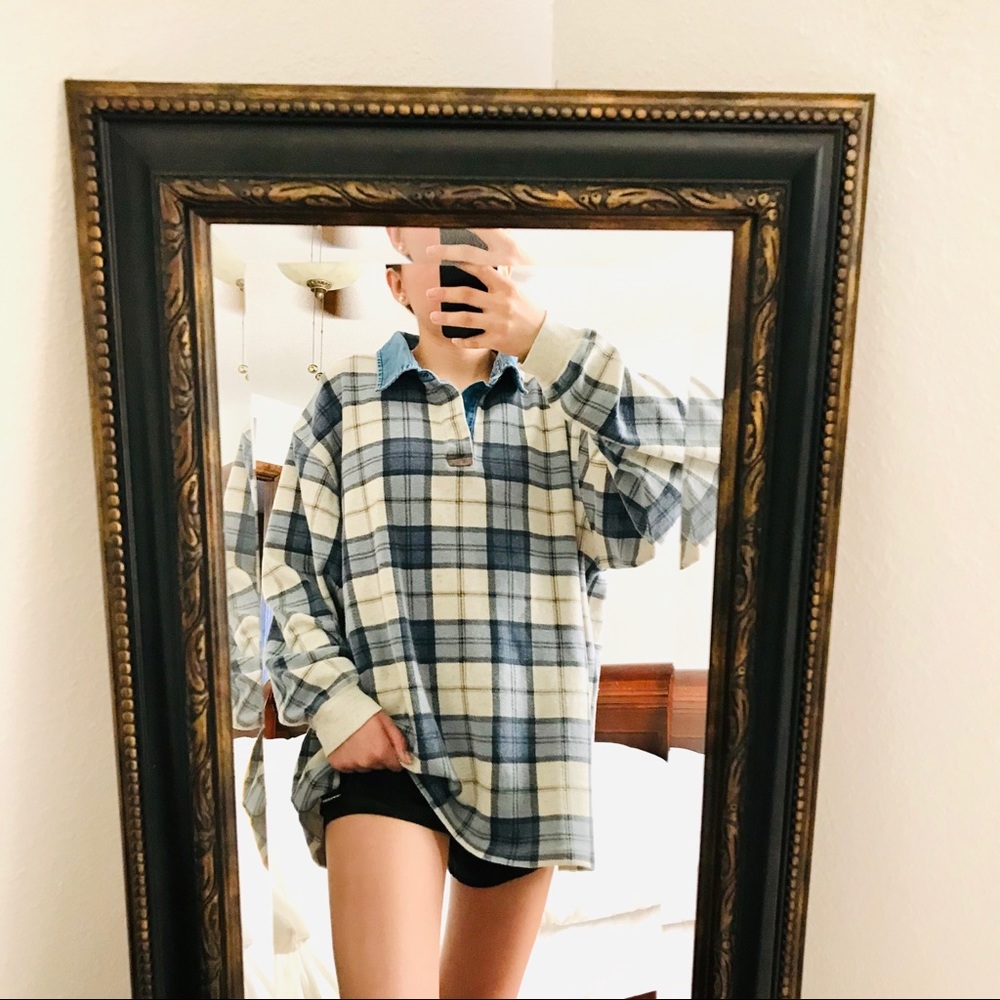 VTG FLANNEL W/DENIM COLLAR POLO CHAPS RALPH LAUREN